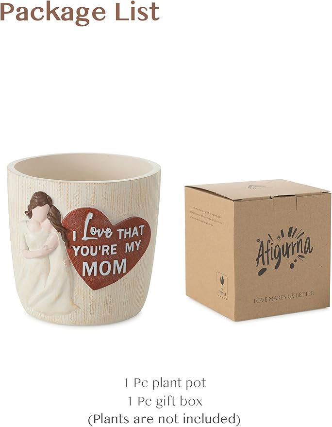 Afigurna Gardening Gifts for Mom from Daughter: 5.3in Hand-Painted 3D Art Planter - Garden Gifts for Gardening Mom - Meaningful Plant Pot Gifts for Birthday Christmas Mother's Day