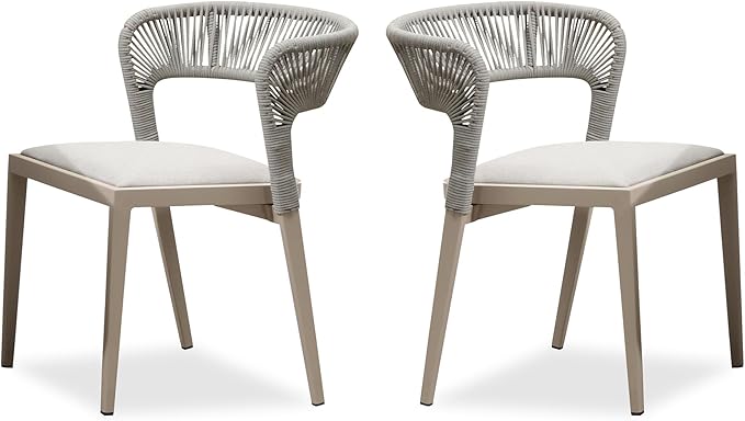 PURPLE LEAF 2 Pieces Outdoor Dining Chair All-Weather Rattan Wicker Aluminum Frame Patio Dining Chair for Lawn Garden Backyard Deck with Cushion, Champagne