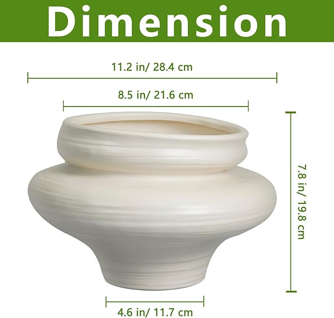 Teagas Ceramic Plant Pots 11 Inch - Bonsai Large Planters for Indoor Plants with Drainage Hole, White Planter for Home Garden Patio Office, Gift for Women Men