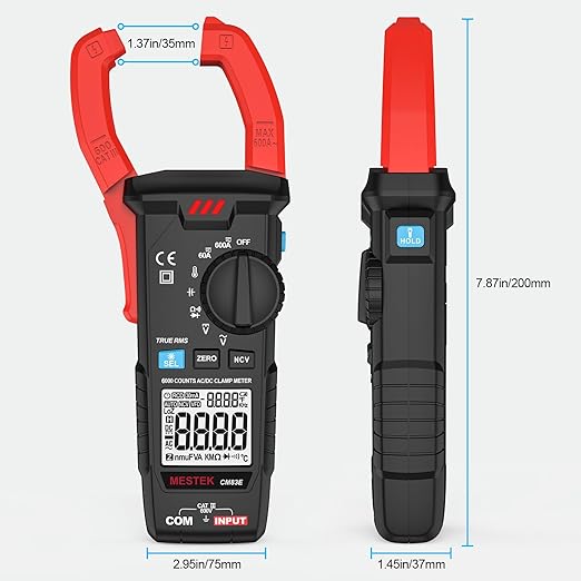 Digital Clamp Meter, MESTEK Multimeter Voltage Tester TRMS 6000 Counts Auto-ranging Amp Volt Ohm Meter with NCV, Measures AC/DC Current, Voltage, Capacitance, Resistance, Diodes, Continuity, Live Wire