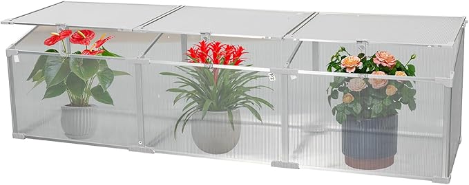 6×1.6 FT Polycarbonate Mini Greenhouse for Outdoors Winter Use, Portable Raised Cold Frame Green House with Openable Top, Aluminum Frame Small Greenhouse for Herbs Flowers Vegetables, Silver