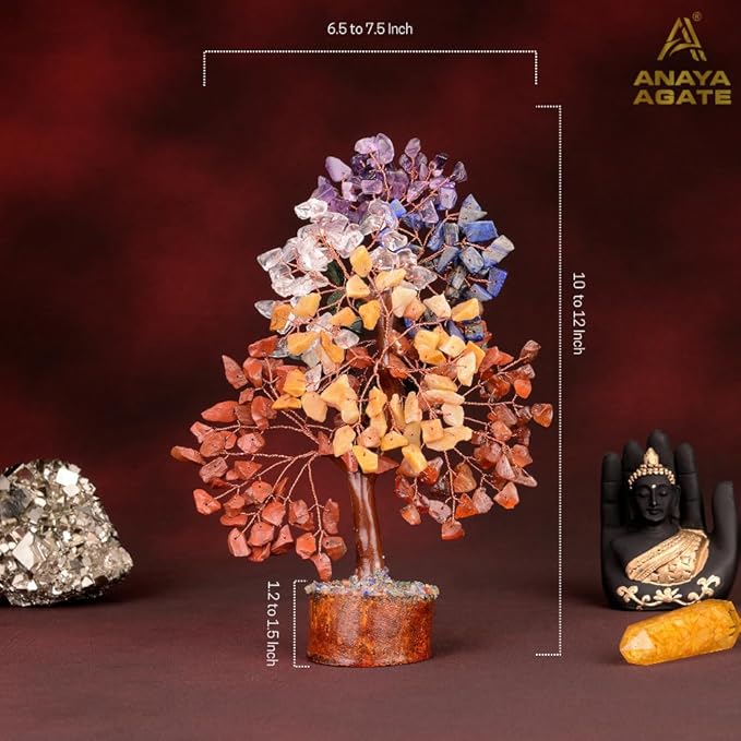 ANAYA AGATE 7 Chakra Crystal Tree of Life with Healing Necklace, and Chakra Bracelet - Gemstone Money Bonsai Trees for Women, Crystals and Healing Stones, Tree for Home, Office, Living Room Decor