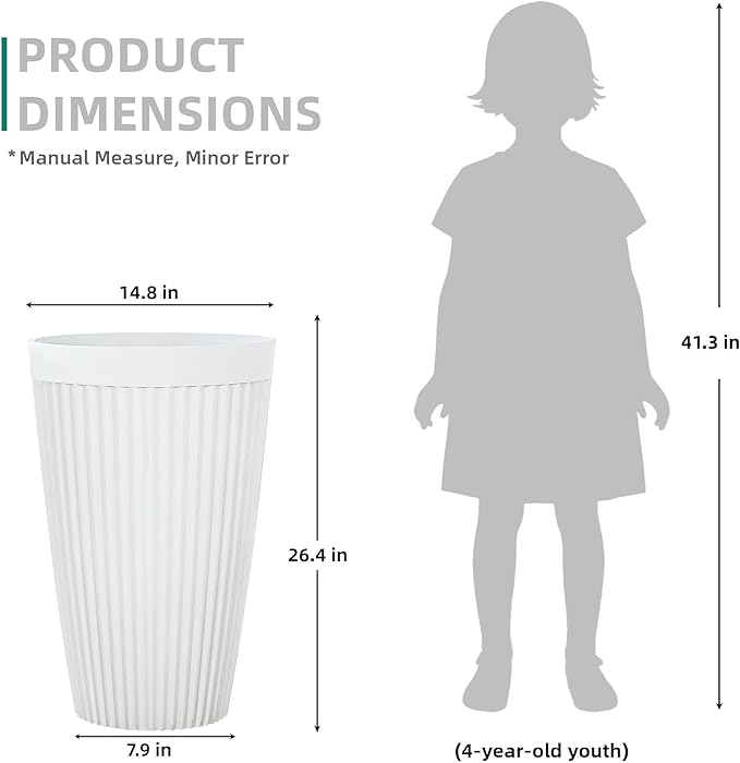 Ultym 20" Tall Planters for Indoor Outdoor Plants (Set of 2), Cement-Look Large Flower Pots, High-Desity Resin Planters, UV-Protected Outdoor Pots for Garden, Balcony, Porch or Living Room Decor
