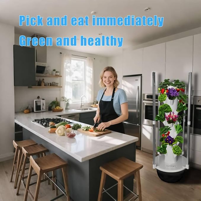 GRETEGO G&GO Hydroponics Growing System Kit with LED Grow Lights, Aero Gardening System, Hydroponic Tower, 28 Net Pots, Tomato, Green Salad, Strawberry Tower for Your Indoor Vegetable Garden