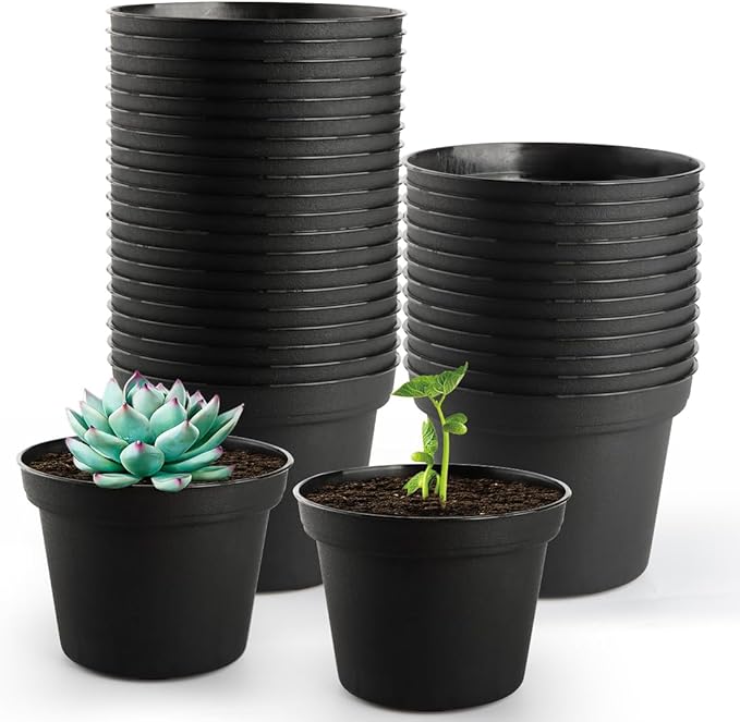 RooTrimmer 60 Pack 3 Inch Black Nursery Pots - Plastic Seedling, Seed Starter, Germination Pots with Drainage for Plants, Succulents, Flowers, Transplanting Gardening Gifts