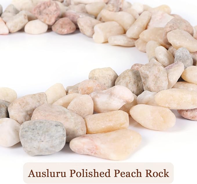 Ausluru 11lbs Natural River Rocks, Polished Pebbles for Plants Garden, 1-2 inch Decorative Peach Stones, Ideal for Fish Tank, Vases, Crafting, Home Decor and Garden Landscaping Rocks,Peach