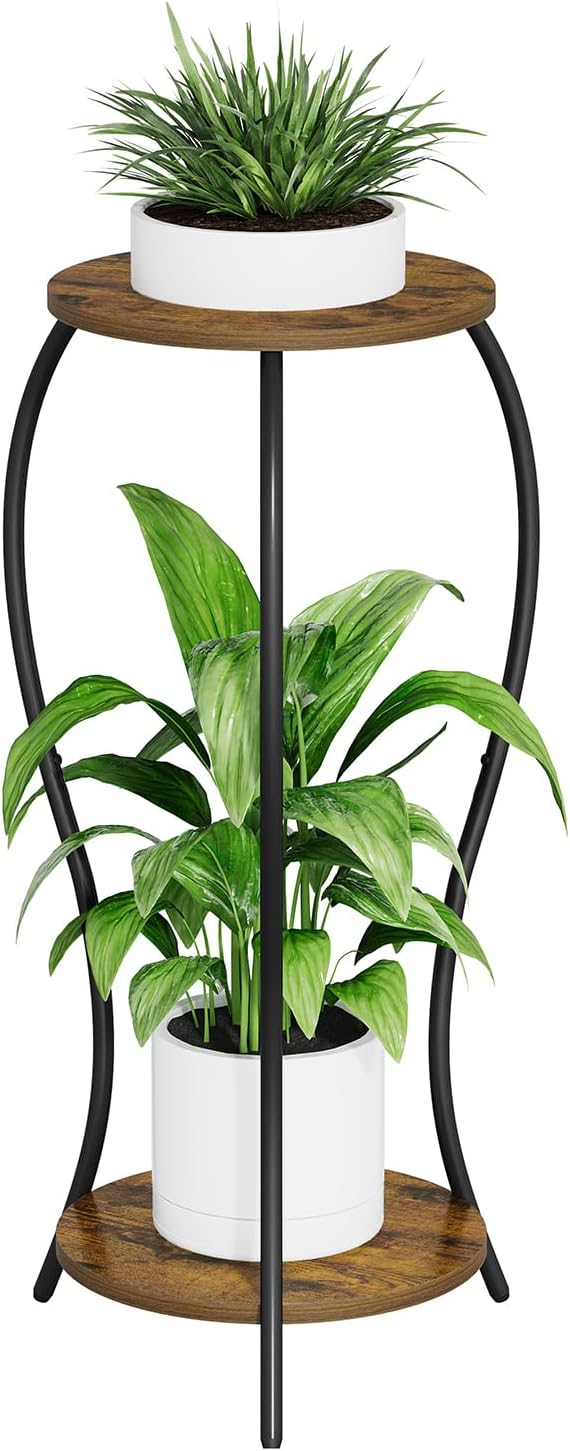 VYUOL Plant Stand Indoor,2 Tier Round Potted Holder Stand,Flower Pot Stand,Plant Supports Rack,Corner Plant Shelf for Planter Garden Balcony Patio Living Room