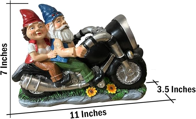 Cute Biker Gnome Couples Statue -Biker Garden Gnomes Outdoor Funny Figurine - Motorcycle Statues Garden Ornament Art - Travel Gnome Figurine for Patio