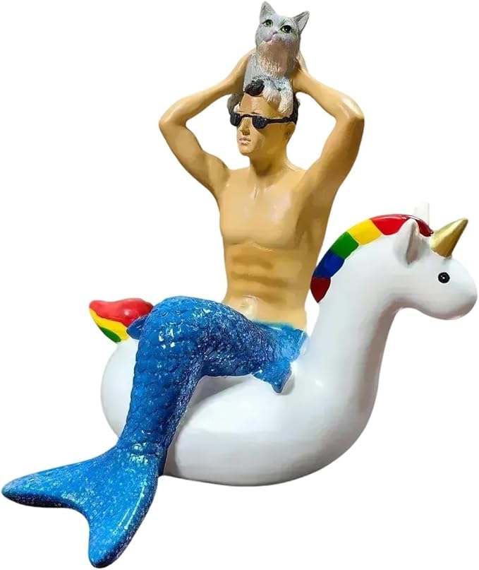 Funny Merman Statue-Sitting Unicorn Merman Figure Ornament -Great Home &Garden Sculpture for Decorate Swimming Pool/Pond/Planter Stands/Book Shelf/Corner Table, Christmas Unique Gifts