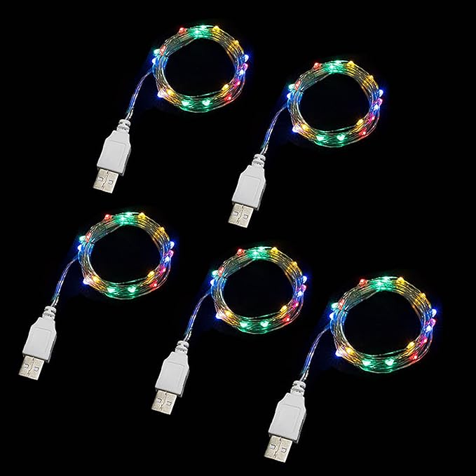 Sokelinn-six 2m 20 LEDs Fairy String Lights, USB Powered String Light for Desk Office Christmas Tree Party Decoration (Multi-Colored, 5)