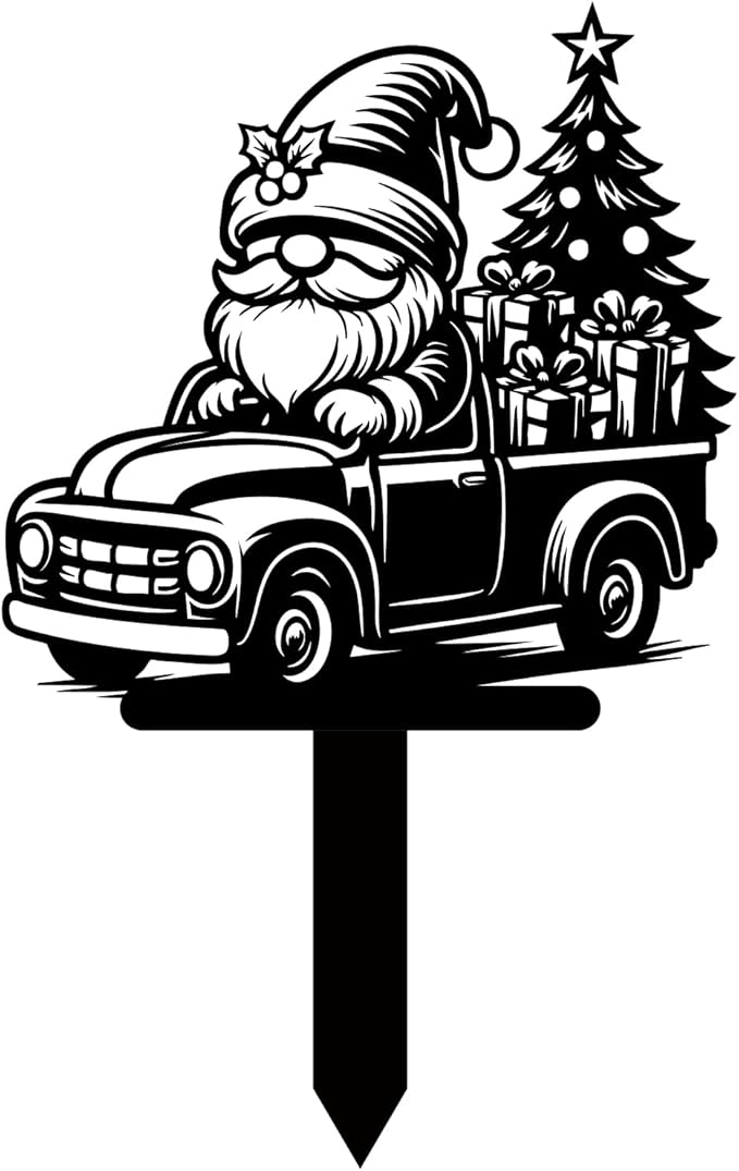 Magilab Personalized Iron Yard Stake - Christmas Cute Gnome Dwarves Decor, 8-Inch Black Metal Garden Sign for Outdoor (Style N)