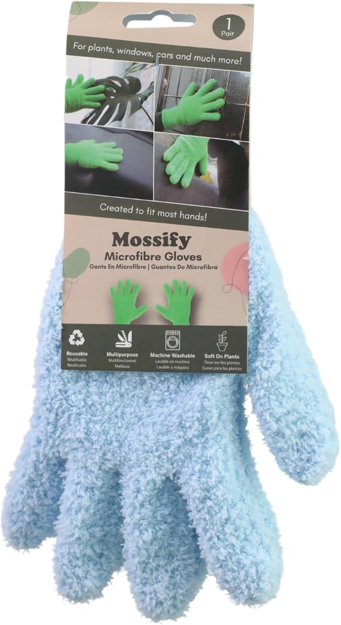 Mossify Microfiber Gloves for Plant Dusting – Reusable & Washable Plants Leaf Cleaning Gloves for Houseplants & Indoor Gardening, Soft & Absorbent Plant Dusting Glove for Windows, Dust Mitt - Blue