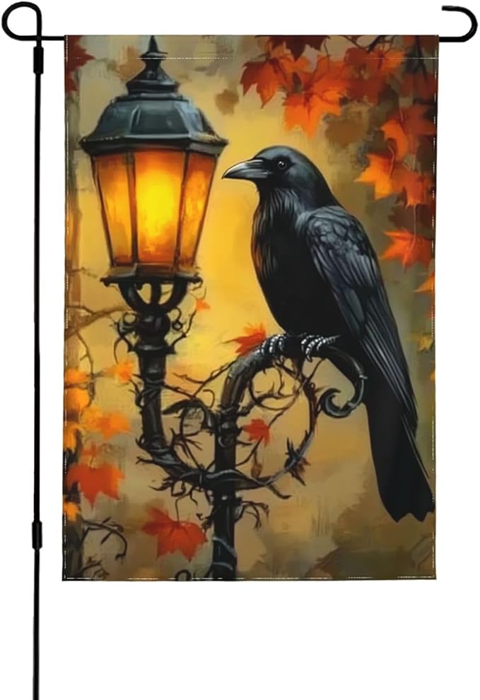 Crow Garden Flag Vertical Double Sided Outdoor Yard Flags 12.5x18 Inch Burlap Banners for House Lawn