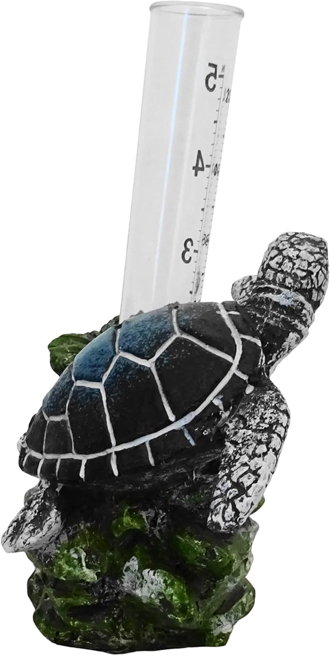 The Crabby Nook Small Rain Gauge Outdoor Garden Decor Guage for Deck or Yard Rain Water Catcher Gages Outdoors (Sea Turtle)