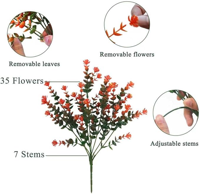 BCBLF Artificial Flowers for Outdoors, Faux Flowers for Outdoor planters, 12 Bundles Fake Flowers UV-Anti for Decoration, Outdoor Faux Plants, Orange+Red
