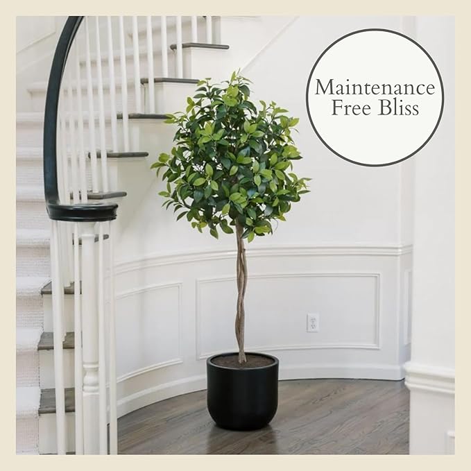 CG Hunter Faux Laurel Tree, Premium Artificial Indoor Tree Stands 6-ft Tall, Lifelike-Leaves & Hand Painted Trunk, Planter Pot Included