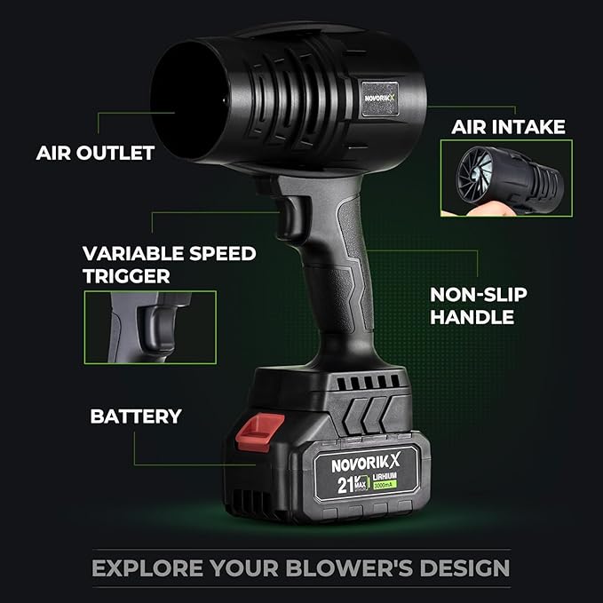 20V Handheld Electric Cordless Leaf Blower 30,000 RPM Includes 2 * 3Ah Batteries & Fast Charger, Lightweight for Patio Cleaning, Lawn Care, Blowing Leaves & Dust - Black
