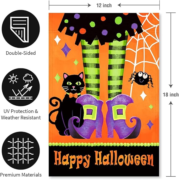 Happy Halloween Garden Flag 12x18 Inch Double Sided Trick or Treat Yard Outdoor Decoration