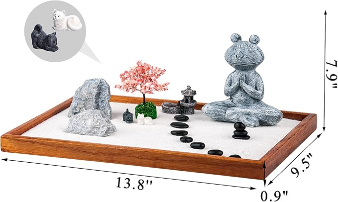 dgudgu Miniature Zen Garden Kit Frog-Shaped 14 x 10 inch