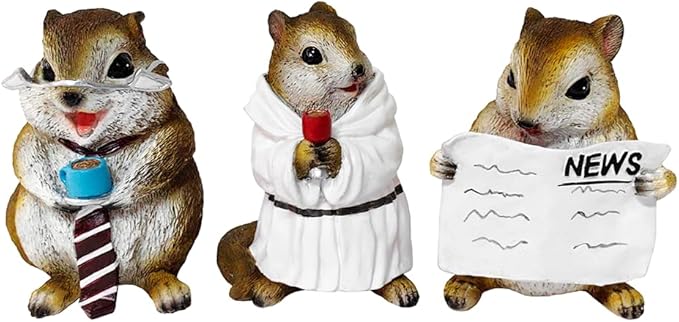 OrnamentallyYou Spring & Summer-Themed Garden Statues – Adorable Outdoor Decor for Lawn, Patio & Porch (Whimsical Chipmunk Trio Set of Three Figurines, 5" Cute Desk Decor and Garden Statues)