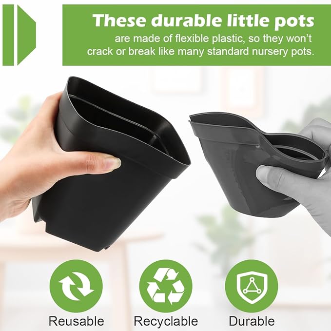 RooTrimmer Square Nursery pots 4 Inches 60Pcs, Seedling Plastic Seeds propogation Growing Pots (Black,4Inches,60Pcs)