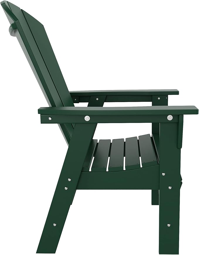 WestinTrends Malibu 5 Piece Adirondack Outdoor Dining Set, All Weather Poly Lumber Patio Table and Chairs Furniture Set, 43" Trestle Square Dining Table and 4 Adirondack Dining Chair, Dark Green