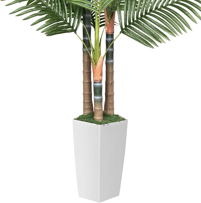 6ft Artificial Palm Tree Indoor Plant with White Tall Planter, Faux Silk Tropical Areca Floor Plant in Pot, Artificial Plants with Lifelike Leaves for Home Office Decor