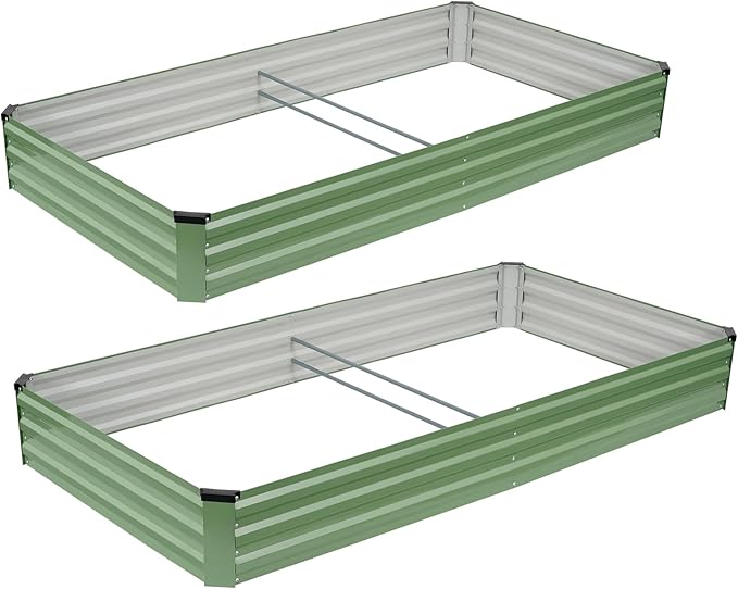 G GOOD GAIN 8x4x1ft Galvanized Raised Garden Bed, Heavy-Duty Metal Planter Boxes Outdoor for Vegetables Flowers Herbs, Olive Green(2 Pack)