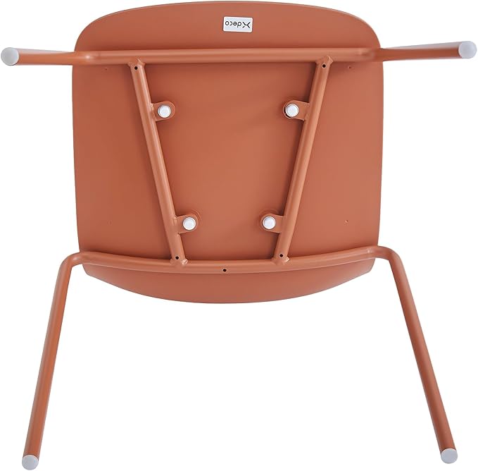 Plastic Stackable Dining Chairs Set of 4, Modern Outdoor Patio Chairs with Metal Legs for Patio Cafes, Restaurants and Office Waiting Room (Terracotta)