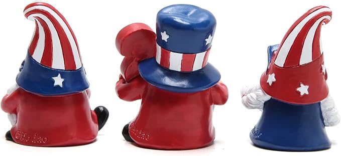 Hodao 3 Pcs Patriotic Gnome Decorations USA Stars and Stripes Elf Gifts Handmade Gnomes Figurines for National Day Memorial Day Ornaments Decor