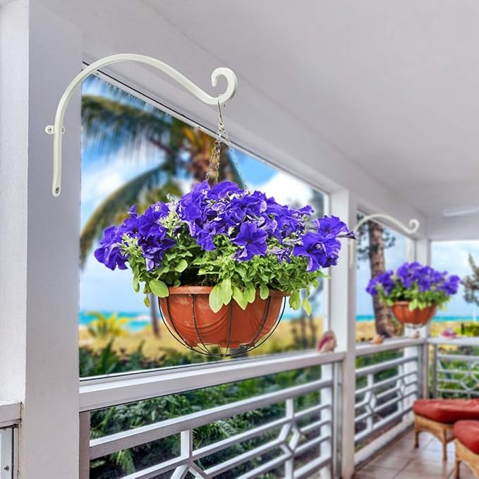 Lifyzoon Hanging Plant Brackets Outdoor: 2Packs 12-Inch Hanging Plant Hangers Wall Hooks, 30lbs Weight Capacity - Wall Mount Brackets for Bird Feeder, Flower Baskets, White