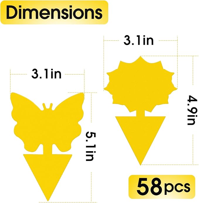 58 Pack Flying Insect Traps for Plants – Yellow Sticky Traps for Fungus Gnats, Flies & Flying Bugs, Indoor Outdoor Flying Bug Catcher for Pots, Garden & Kitchen, Non-Toxic, Odorless, Kid & Pet Safe