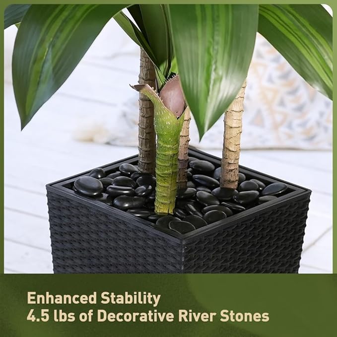 VeriNatural Artificial Dracaena Tree 6FT - Fake Tree with Black Taper Planter & Pebbles - UV Resistant Faux Yucca Tropical Plant - Artificial Trees for Home Office Living Room Decor Indoor Outdoor