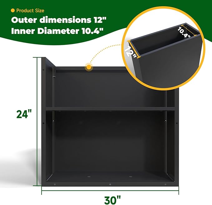 GZLVSOW Black Steel Metallic Heavy Planter 30" x 12" x 24" for Outdoor Plants Metal Long Outdoor Planter Spliced Flower Box with Partitions for Outside,Indoor,Garden (Black, 30 * 12 * 24)