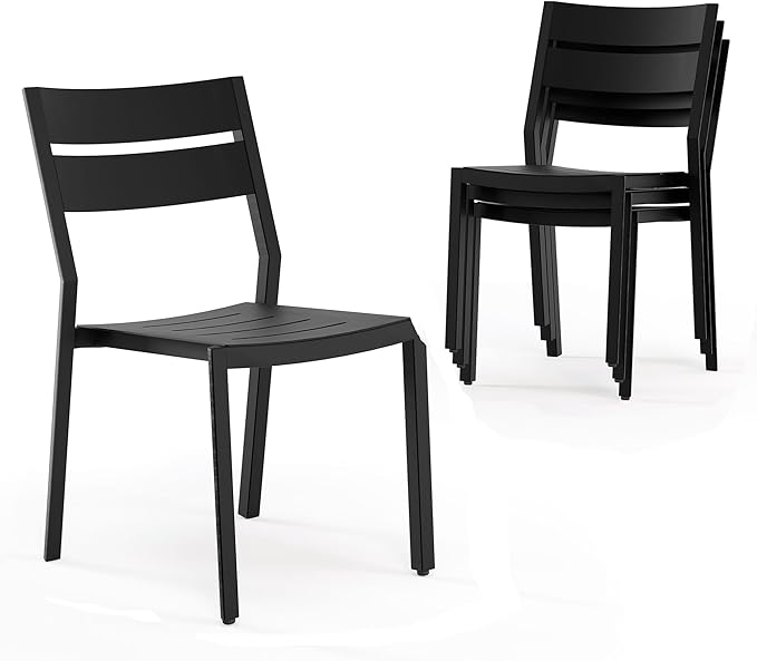 Pellebant Aluminum Patio Dining Chairs Set of 4, Stackable Black Outdoor Dining Chair with Armless, All Weather for Patio, Lawn, Garden