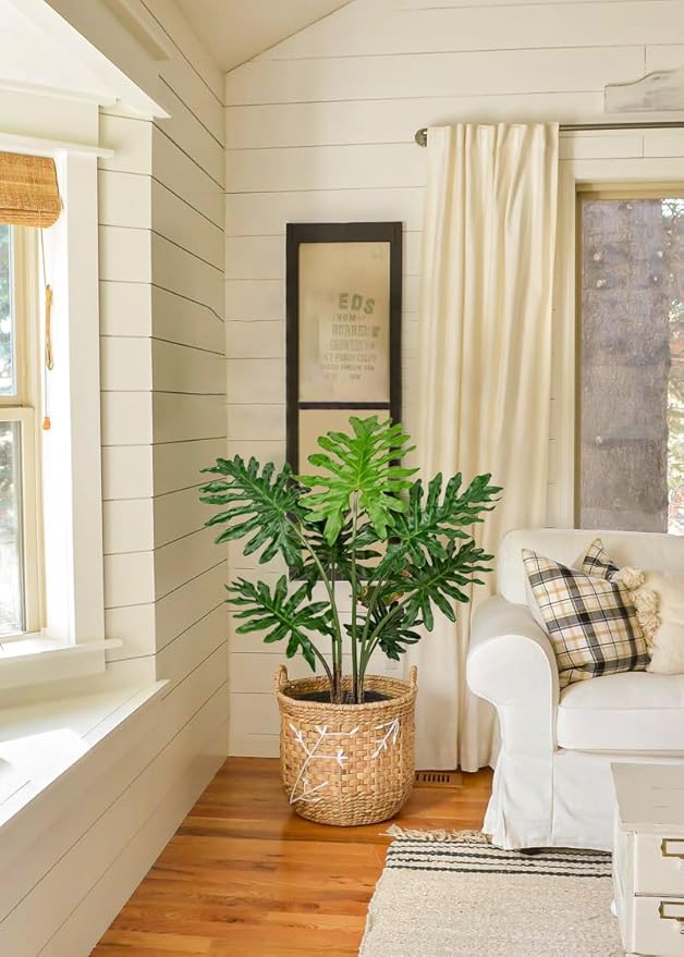 Hollyone Artificial Tree Philodendron Plant 3FT Tall Faux Monstera Indoor Trees Fake Tropical Palm Plants Trees House Plants in Pot for Indoor Outdoor Home Office Garden Living Room Decoration, 2 Pack