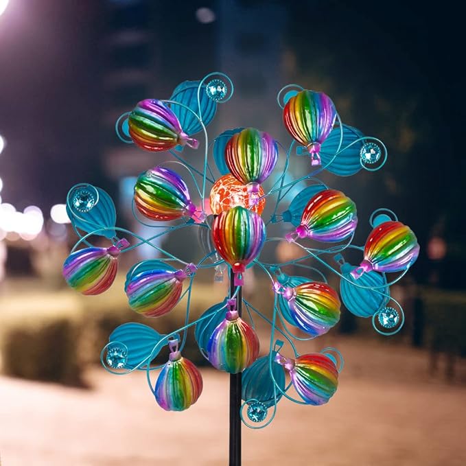 VEWOSTAR Solar Wind Spinners Outdoor,Hot Air Balloon Wind Spinner with LED Glass Ball,Muti-color Wind Spinners for Yard and Garden,Pinwheels Kinetic Wind Spinner,Wind Sculptures & Spinners for Pathway