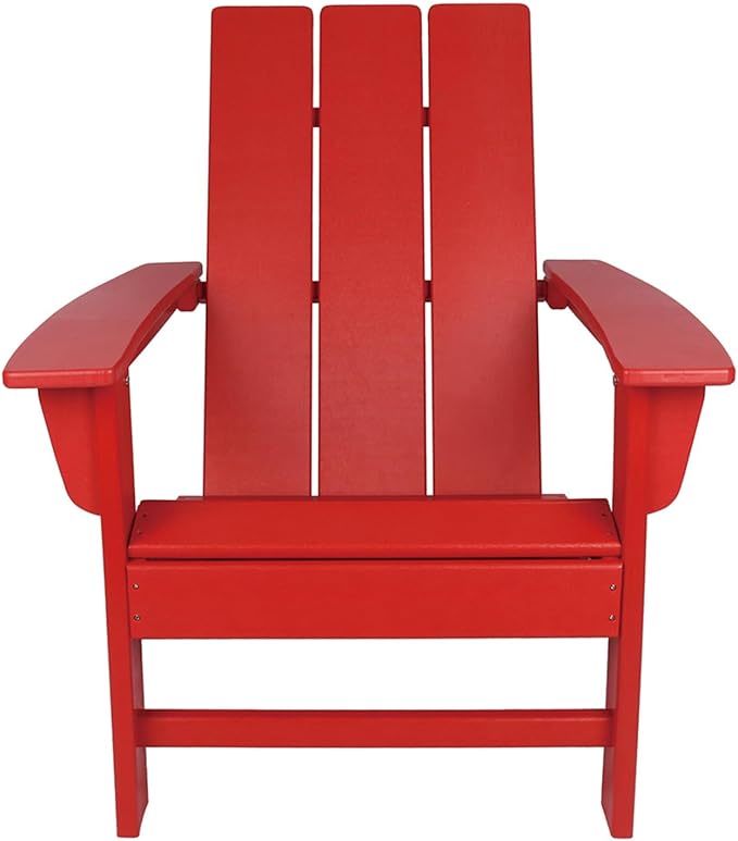 NewTechWood Flat Top Adirondack Patio Chair Weather Resistant, Easy Installation, Widely Used in Outdoor, Fire Pit, Deck, Lawn, Outside, Garden Chairs (Ruby Red)