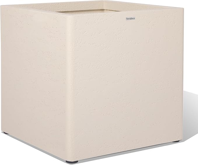 TerraDeco 20 Inch Square Concrete Planter（20Lx20Wx20H，48 Pounds）,Durable All-Weather Use with Drainage Holes,Large Square Planter for Outdoor Indoor Plants