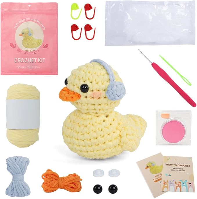 Duck Crochet Kit for Beginners - Complete Amigurumi Starter Set with Step-by-Step Video Tutorials | Easy-to-See Anti-Split Yarn & Pre-Started Magic Loop | Ideal Creative DIY Gift for Adults & Kids