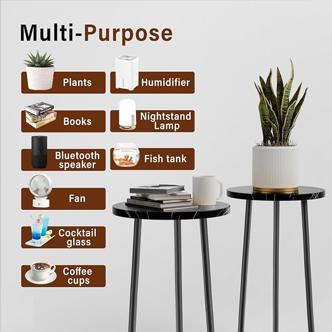SAKSUN Plant Stand Indoor 2 Pack: Tall Plant Stand 20 Inch Convertible Multi-purpose Flowers Holder - Small Round Side End Table Mid Century Modern Decor - Plant Table for Home Decor