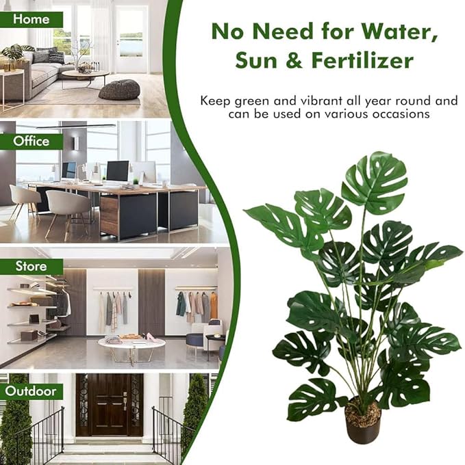KIRIFLY Fake Plants 40" Artificial Monstera Tree Plant Indoor with 18 Trunks Faux Greenery Potted Green Décor for Home Office Bathroom Farmhouse