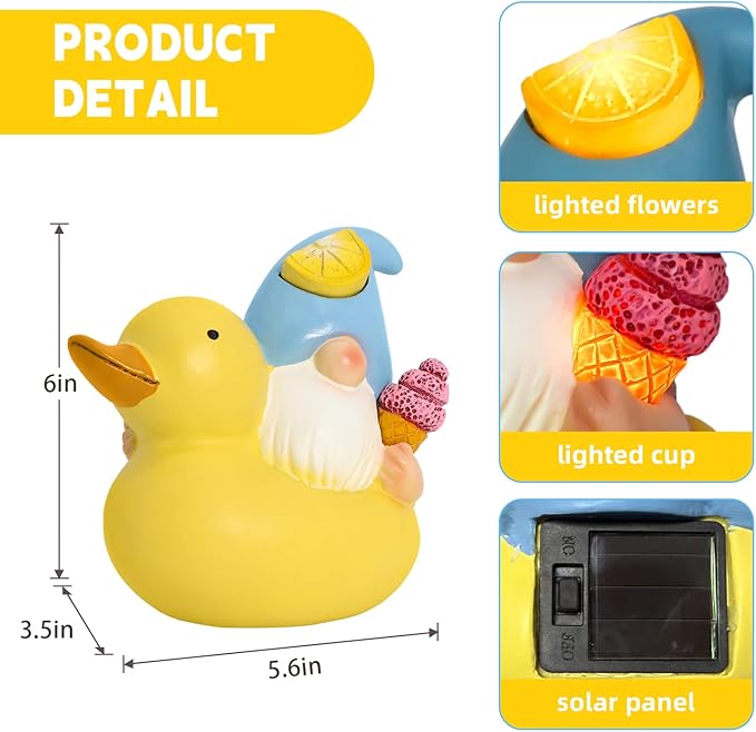 Solar Gnome Garden Decor Statue,Outdoor Funny Solar Light Decoration for Outside Yard Patio Front Porch Balcony Home - Unique Housewarming Gifts (Yellow Duck)