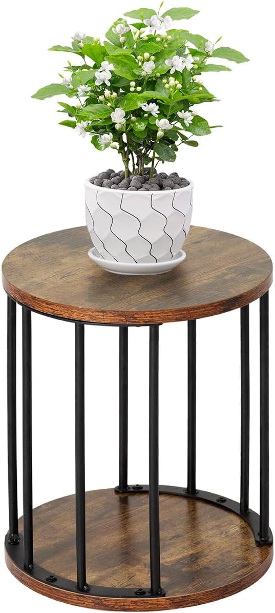 Leinade Plant Stand Indoor,small plant stool,Flower Pot Corner stand holder,Mid Century Heavy Duty Metal Tall Home Decor,Modern Round End Table,Small Rustic Display Stand for Living Room,Bedroom(Brown,14In)