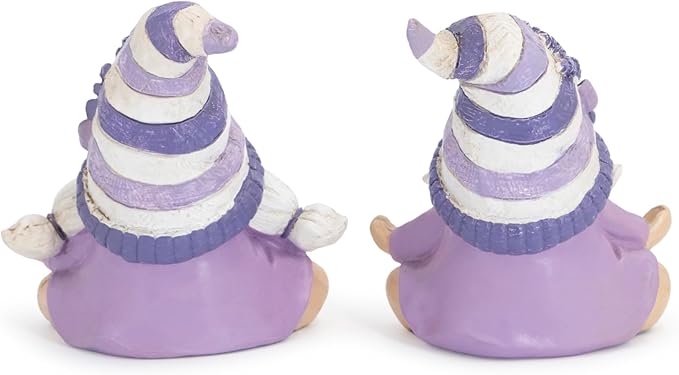 Hodao 2PCS Zen Lavender Meditation Gnomes Figurines Set- Yoga Themed Inspired Home Table & Shelf Decor for Relaxation & Serene Living Spaces Yoga Lavender Decor Retirement Gifts for Women (Purple)