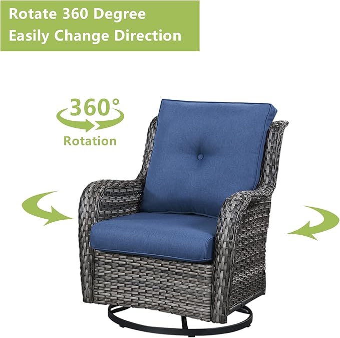 Rilyson Wicker Patio Furniture Set - 7 PC Rattan Outdoor Sectional Conversation Sets with 2 Rocking Swivel Chairs,2 Ottomans,1 Sofa,1 Loveseat and 1 Coffee Table for Porch Deck(Mixed Grey/Blue)