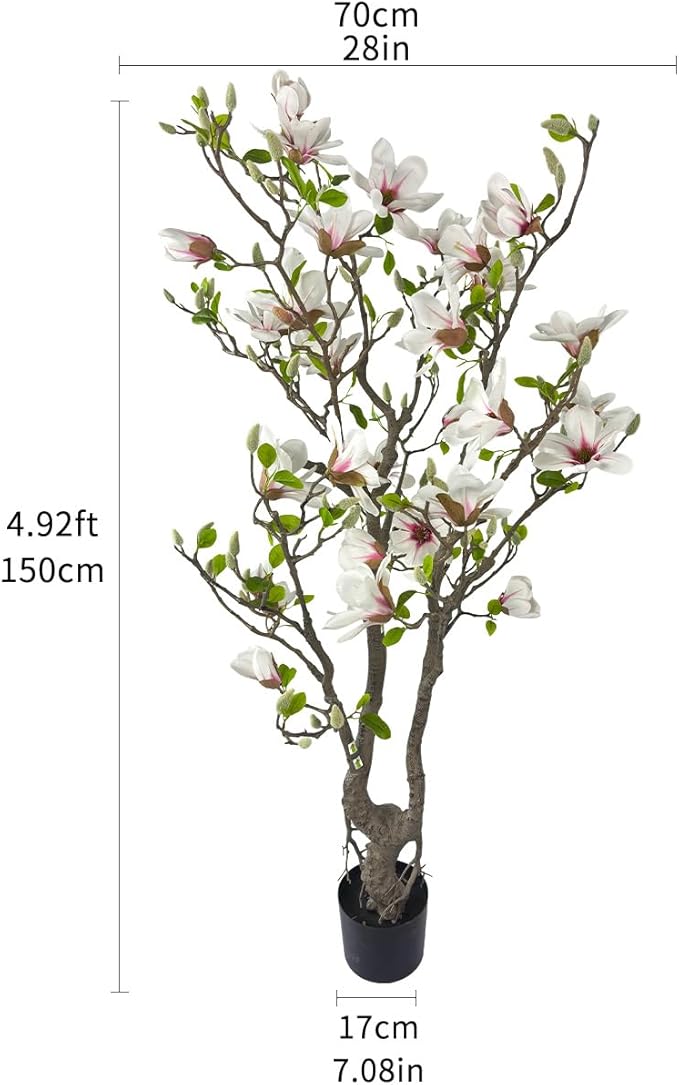 Alonfale 5ft Pink Artificial Magnolia Tree - Lifelike Faux Tree for Indoor/Outdoor Decor - Perfect for Home, Porch, or Office (1, Pink, 5ft)