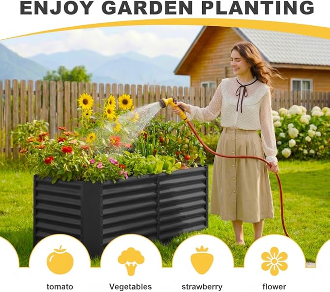 AHEONLAR 3 Pack 4×2×2ft Galvanized Raised Garden Beds, Rectangle Durable Planter Boxes Outdoor for Vegetables, Fruits, Flowers and Plants, Quick Assembly, Grey