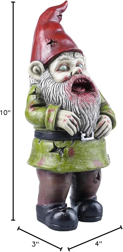 Zombie The Walking Dead Gnome Garden Statue Sculpture Scary Halloween Decoration - Resin, 10 Inches