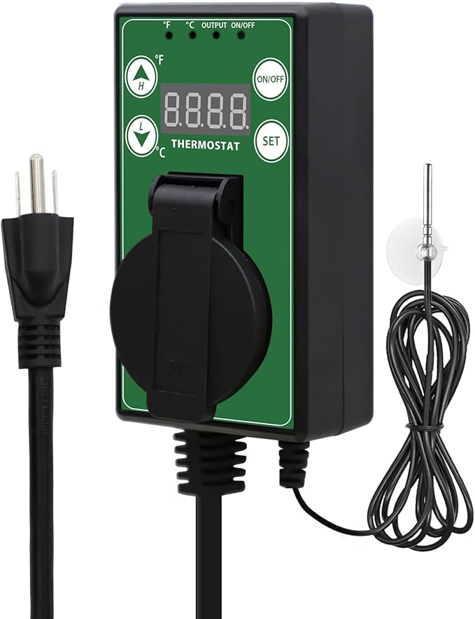 EAGLE PEAK Digital Heat Mat Thermostat Controller -4 to 108 °F for Heat Mat, Greenhouse, Heater Fan, Seedling, Germination, Fermentation and Reptiles, 15A/1500W, 1 Pack